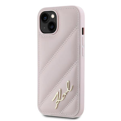 Fodral för Apple iPhone 15 Plus, Karl Lagerfeld, Diagonal Quilted Script, Rosa