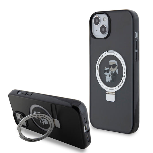 Fodral för Apple iPhone 15 Plus, Karl Lagerfeld, Ringstand Karl & Choupette, Svart