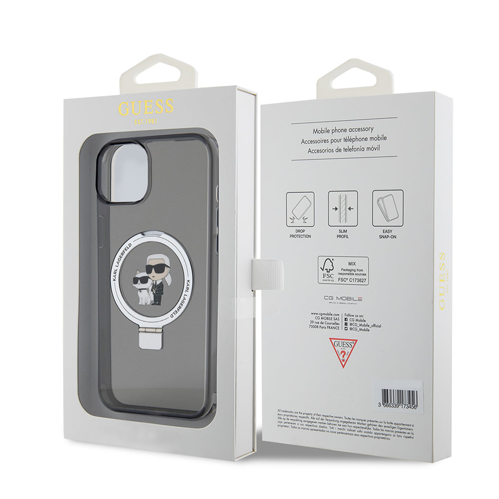 Fodral för Apple iPhone 15 Plus, Karl Lagerfeld, Ringstand Karl & Choupette, Svart