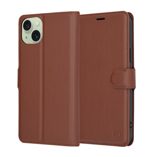 Fodral för Apple iPhone 15 Plus, Techsuit, Leather Folio, Brun