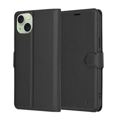 Fodral för Apple iPhone 15 Plus, Techsuit, Leather Folio, Svart