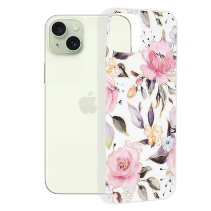 Fodral för Apple iPhone 15 Plus, Techsuit, Marble, Vit