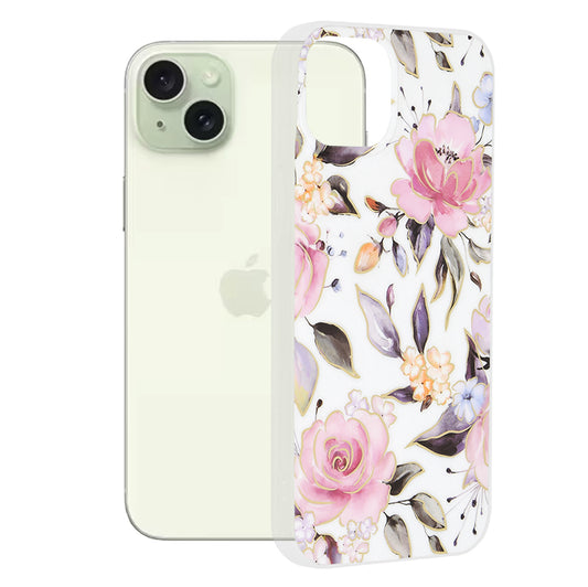 Fodral för Apple iPhone 15 Plus, Techsuit, Marble, Vit