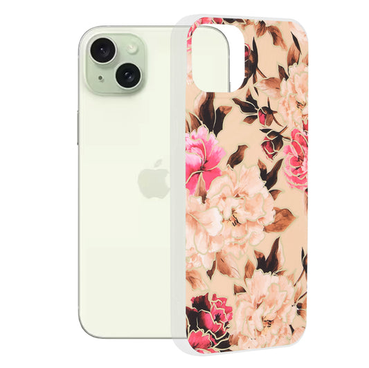 Fodral för Apple iPhone 15 Plus, Techsuit, Marble, Beige