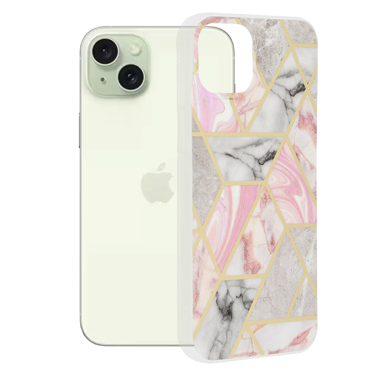 Fodral för Apple iPhone 15 Plus, Techsuit, Marble, Rosa