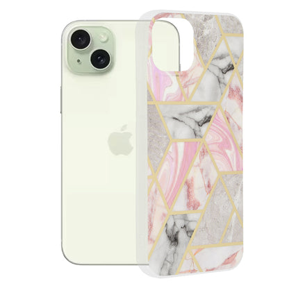 Fodral för Apple iPhone 15 Plus, Techsuit, Marble, Rosa