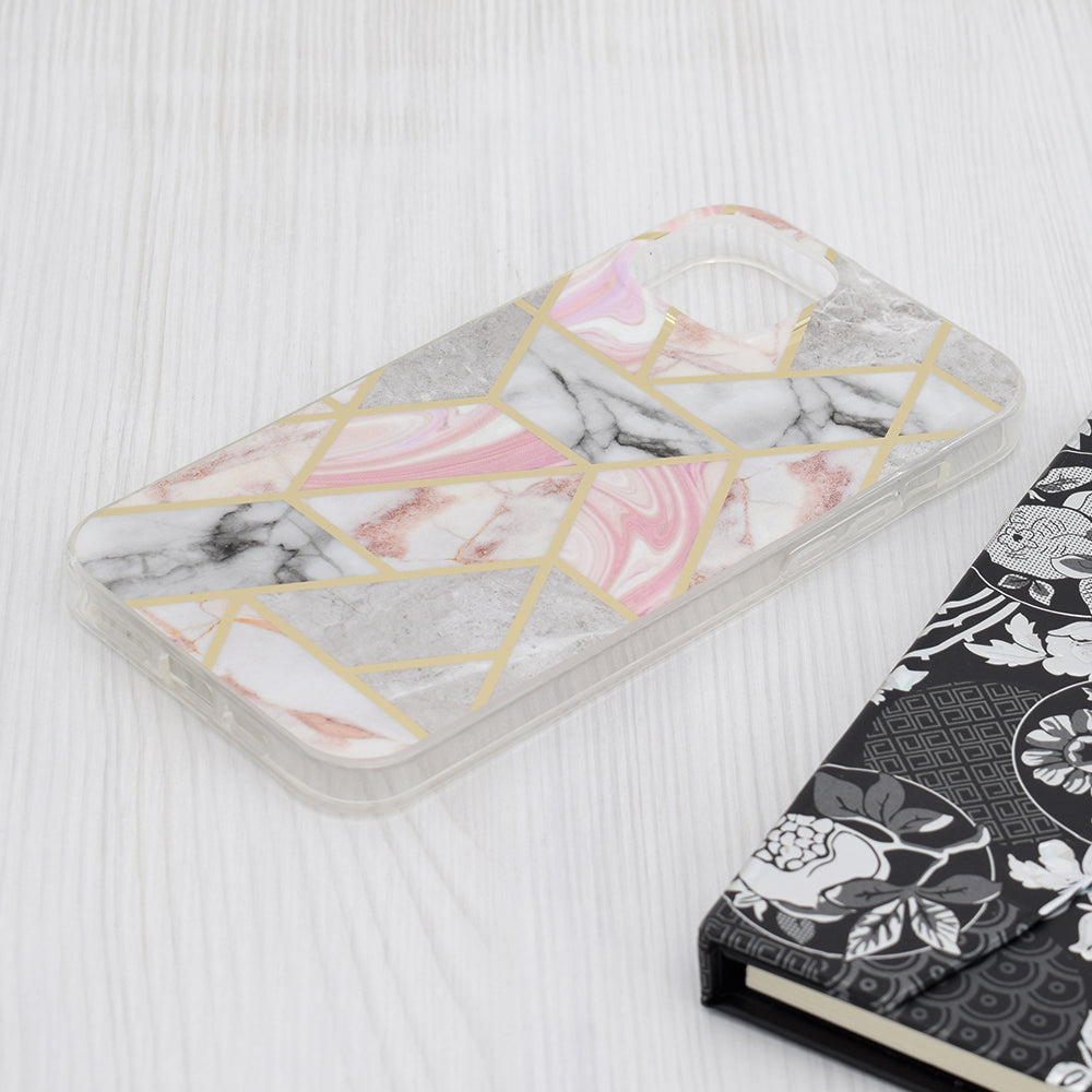 Fodral för Apple iPhone 15 Plus, Techsuit, Marble, Rosa