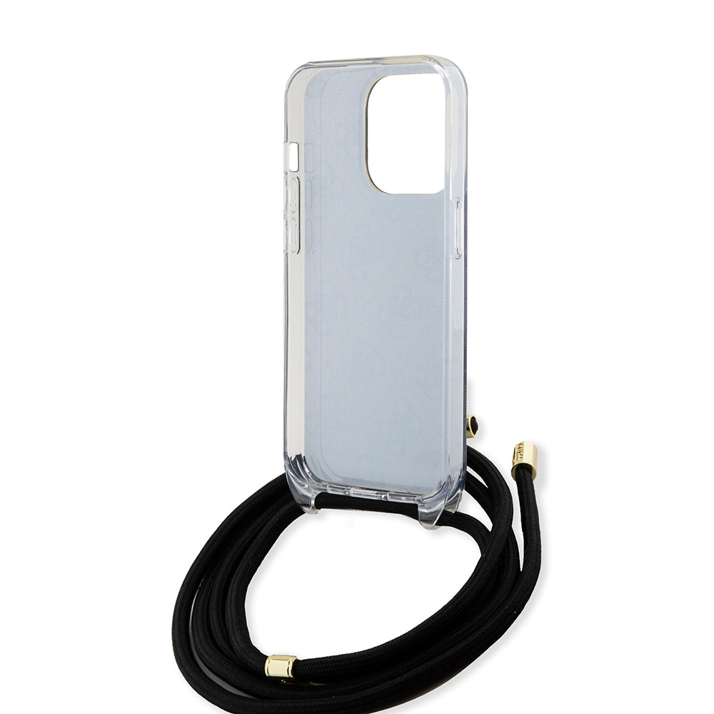 Case for Apple iPhone 15 Pro, Guess, Crossbody Cord 4G Print, Black
