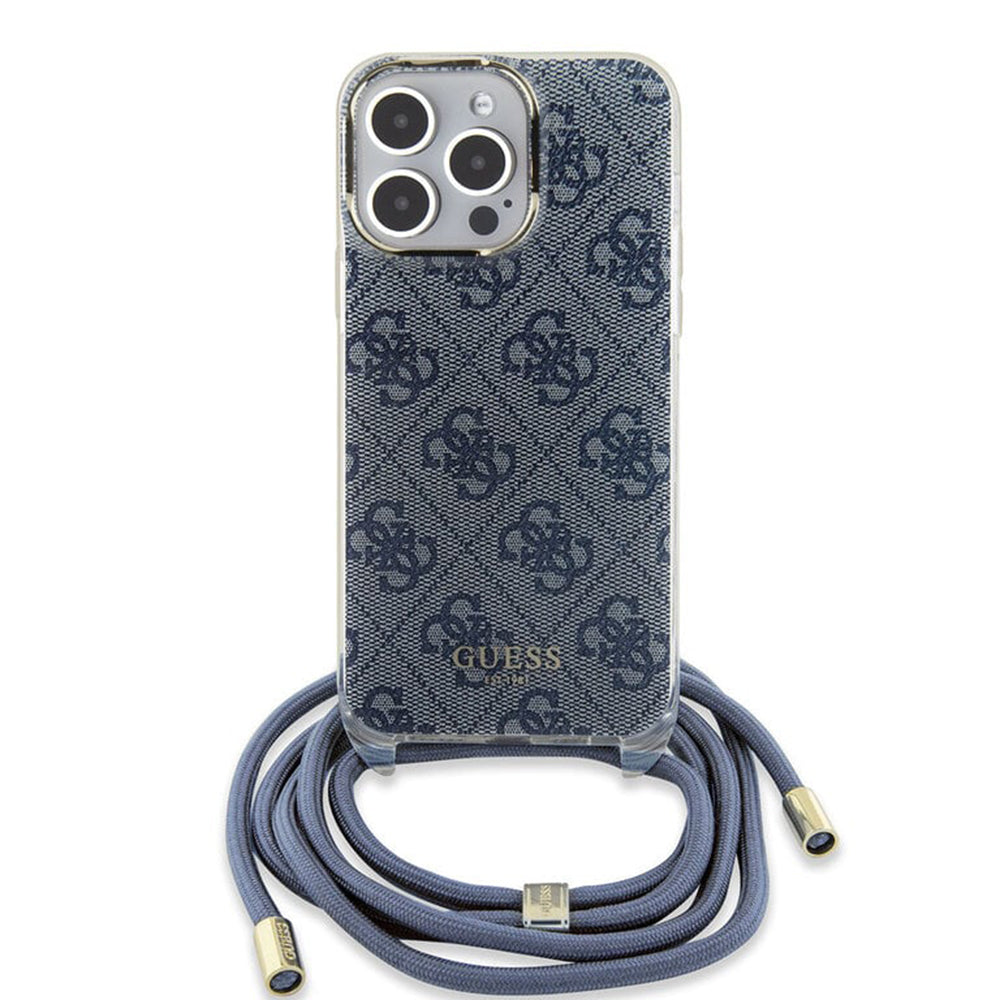 Skyddsfodral för Apple iPhone 15 Pro, Guess, Crossbody Cord 4G Print, Blå