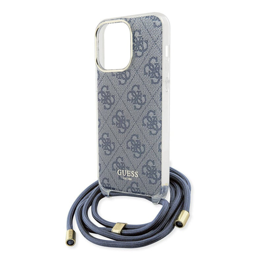 Skyddsfodral för Apple iPhone 15 Pro, Guess, Crossbody Cord 4G Print, Blå