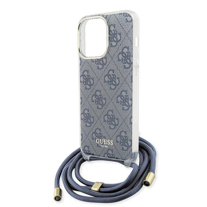 Skyddsfodral för Apple iPhone 15 Pro, Guess, Crossbody Cord 4G Print, Blå