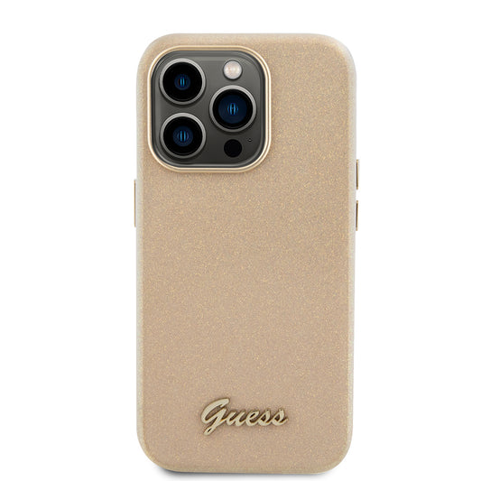 Fodral för Apple iPhone 15 Pro, Guess, Glitter Glossy Script, Beige