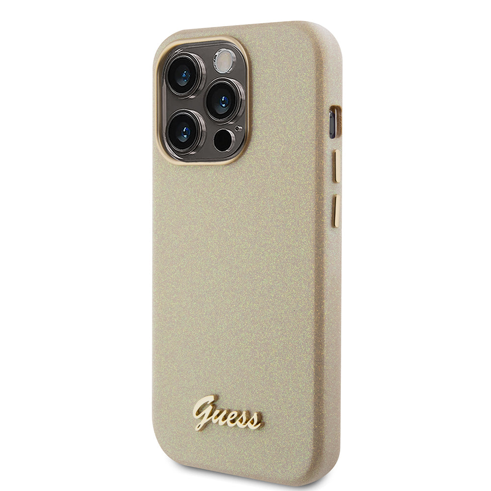 Fodral för Apple iPhone 15 Pro, Guess, Glitter Glossy Script, Beige