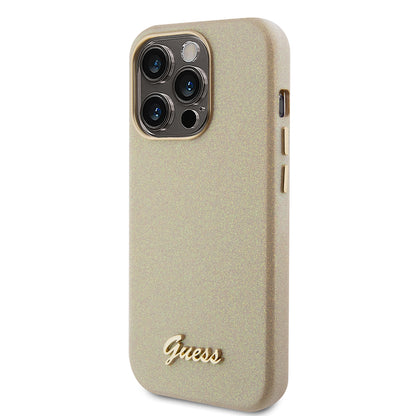 Fodral för Apple iPhone 15 Pro, Guess, Glitter Glossy Script, Beige