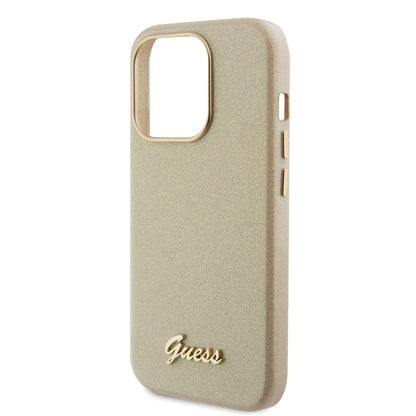 Fodral för Apple iPhone 15 Pro, Guess, Glitter Glossy Script, Beige