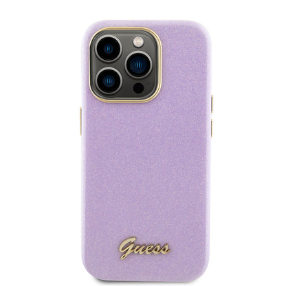 Fodral för Apple iPhone 15 Pro, Guess, Glitter Glossy Script, Ljuslila