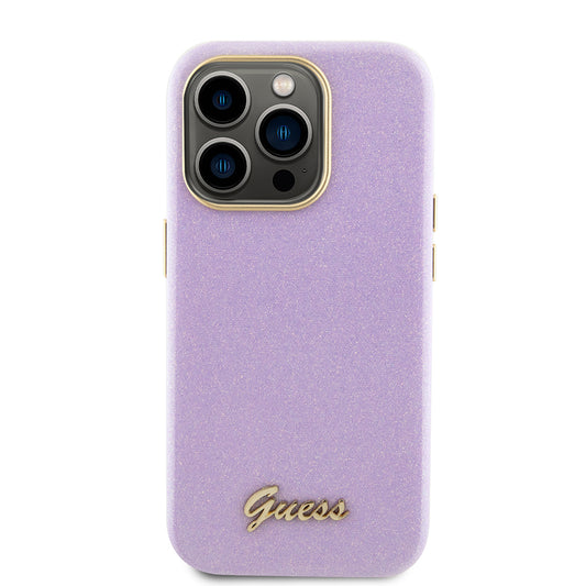 Fodral för Apple iPhone 15 Pro, Guess, Glitter Glossy Script, Ljuslila