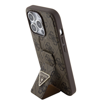 Fodral för Apple iPhone 15 Pro, Guess, Grip Stand 4G Triangle Strass, Brun