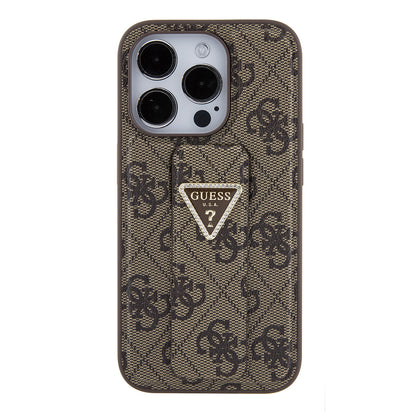Fodral för Apple iPhone 15 Pro, Guess, Grip Stand 4G Triangle Strass, Brun