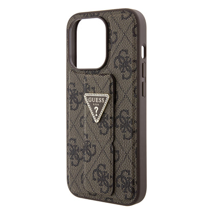 Fodral för Apple iPhone 15 Pro, Guess, Grip Stand 4G Triangle Strass, Brun