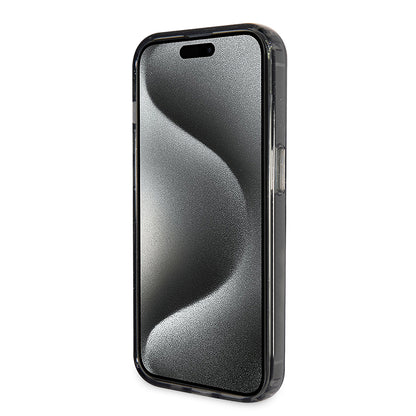 MagSafe Case for Apple iPhone 15 Pro, Guess, IML Ring Stand Glitter, Black
