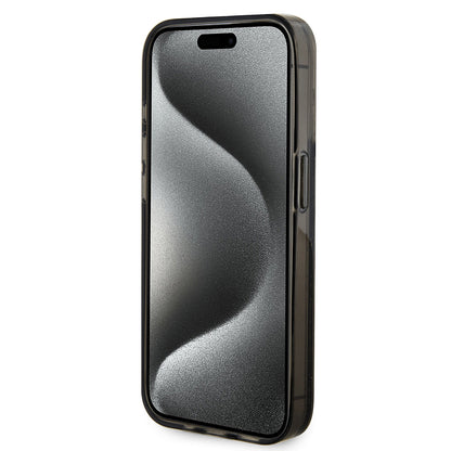 Skyddsfodral för Apple iPhone 15 Pro, Guess, Liquid Glitter Gold Stripe, Svart