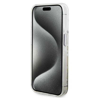 Skyddsfodral för Apple iPhone 15 Pro, Guess, Liquid Glitter Gold Stripes, Transparent