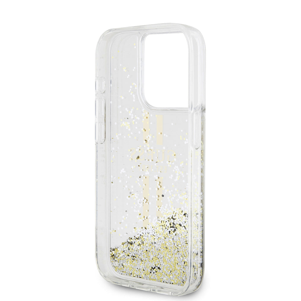 Skyddsfodral för Apple iPhone 15 Pro, Guess, Liquid Glitter Gold Stripes, Transparent