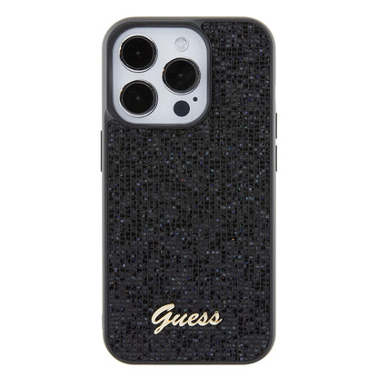 Fodral för Apple iPhone 15 Pro, Guess, PU Square Mirror Script Logo, Svart GUHCP15LPMSDGSK