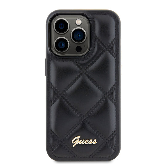Fodral för Apple iPhone 15 Pro, Guess, Quilted Metal Logo, Svart