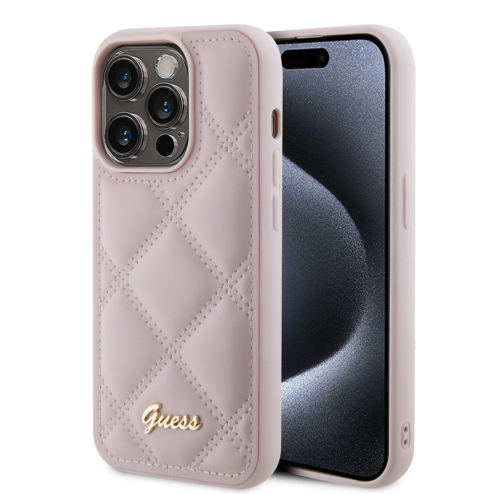 Fodral för Apple iPhone 15 Pro, Guess, Quilted Metal Logo, Rosa