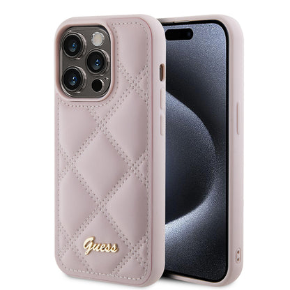 Fodral för Apple iPhone 15 Pro, Guess, Quilted Metal Logo, Rosa