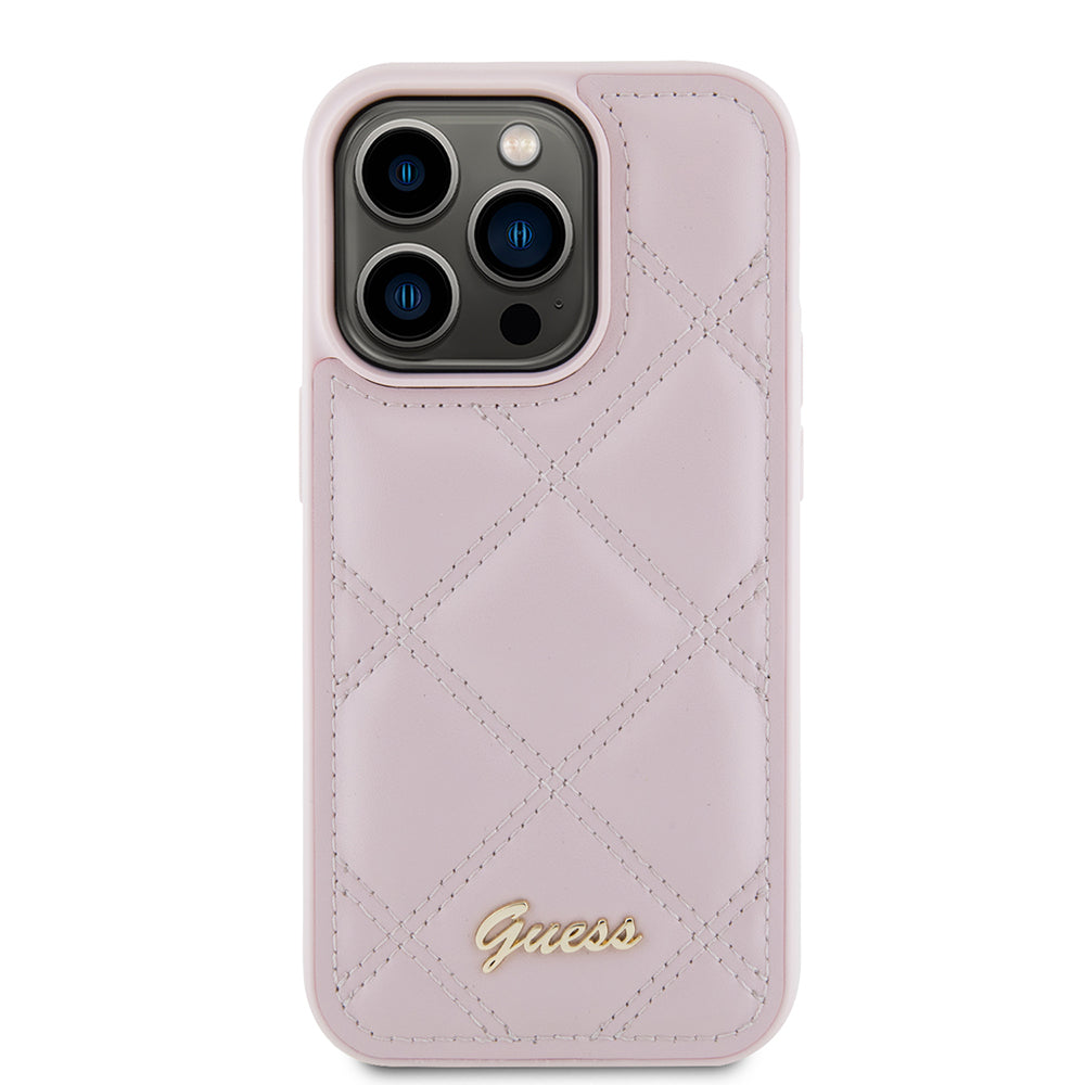 Fodral för Apple iPhone 15 Pro, Guess, Quilted Metal Logo, Rosa