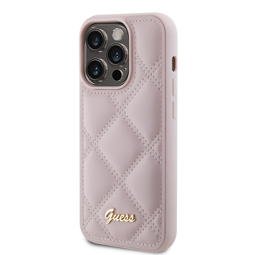 Fodral för Apple iPhone 15 Pro, Guess, Quilted Metal Logo, Rosa