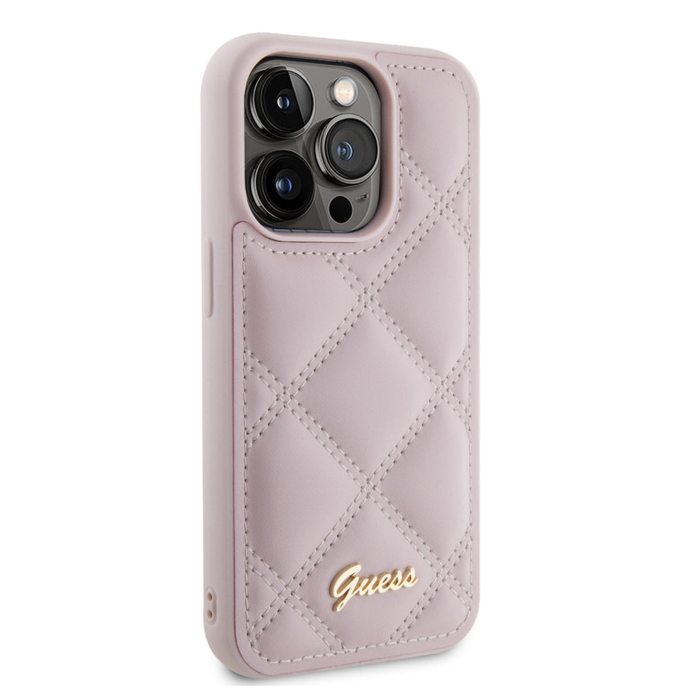 Fodral för Apple iPhone 15 Pro, Guess, Quilted Metal Logo, Rosa