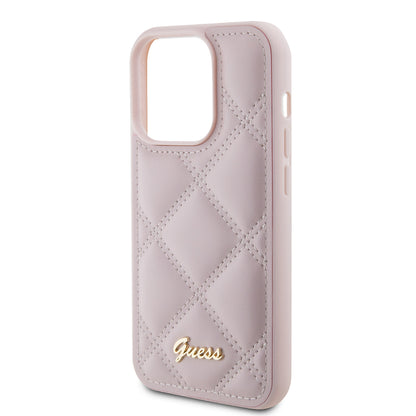 Fodral för Apple iPhone 15 Pro, Guess, Quilted Metal Logo, Rosa