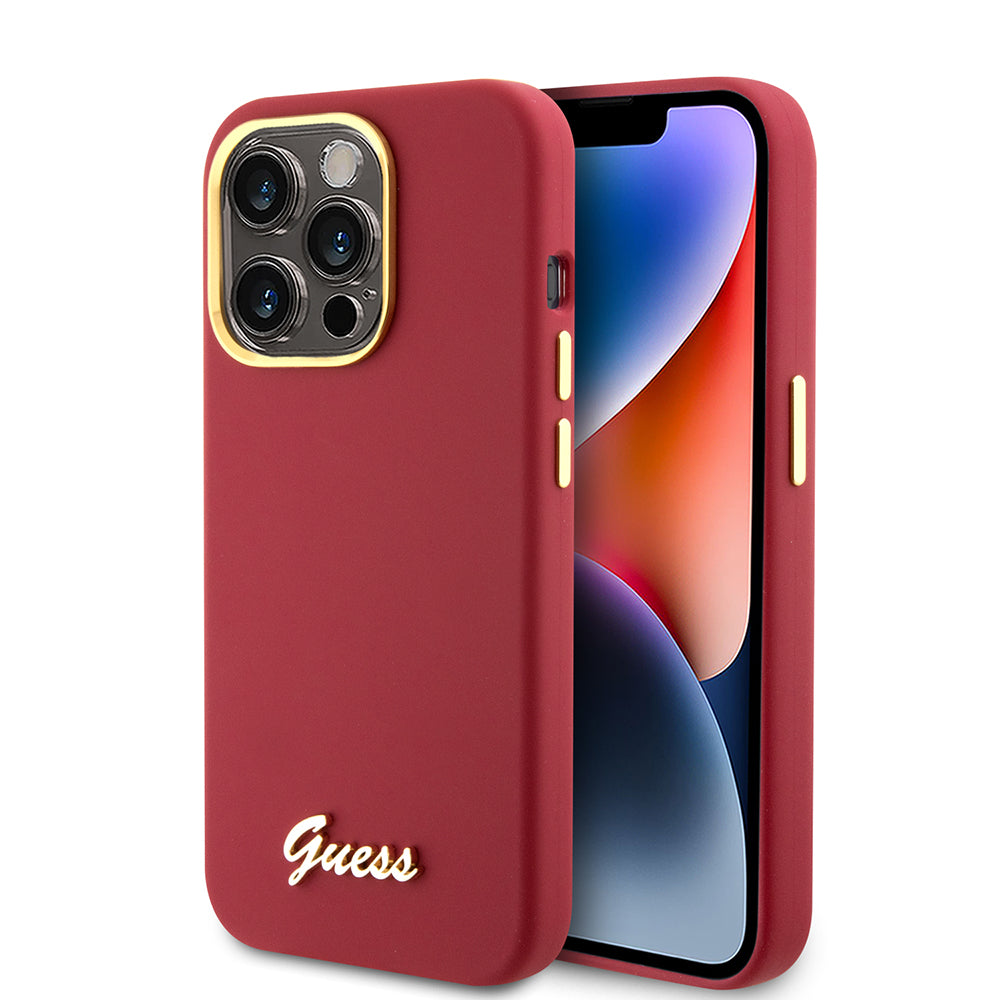 Fodral för Apple iPhone 15 Pro, Guess, Script Metal Logo & Frame, Rosa