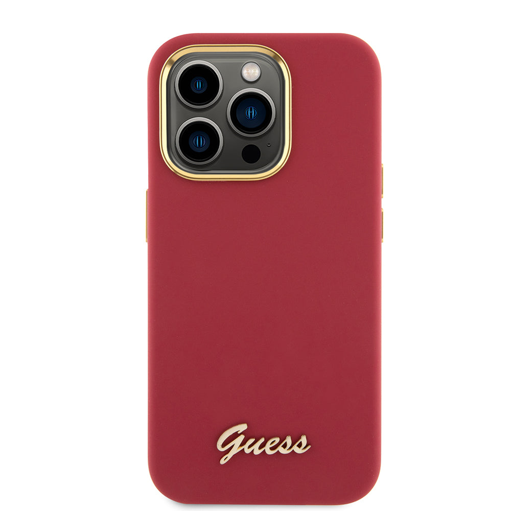 Fodral för Apple iPhone 15 Pro, Guess, Script Metal Logo & Frame, Rosa