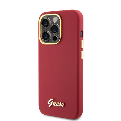 Fodral för Apple iPhone 15 Pro, Guess, Script Metal Logo & Frame, Rosa