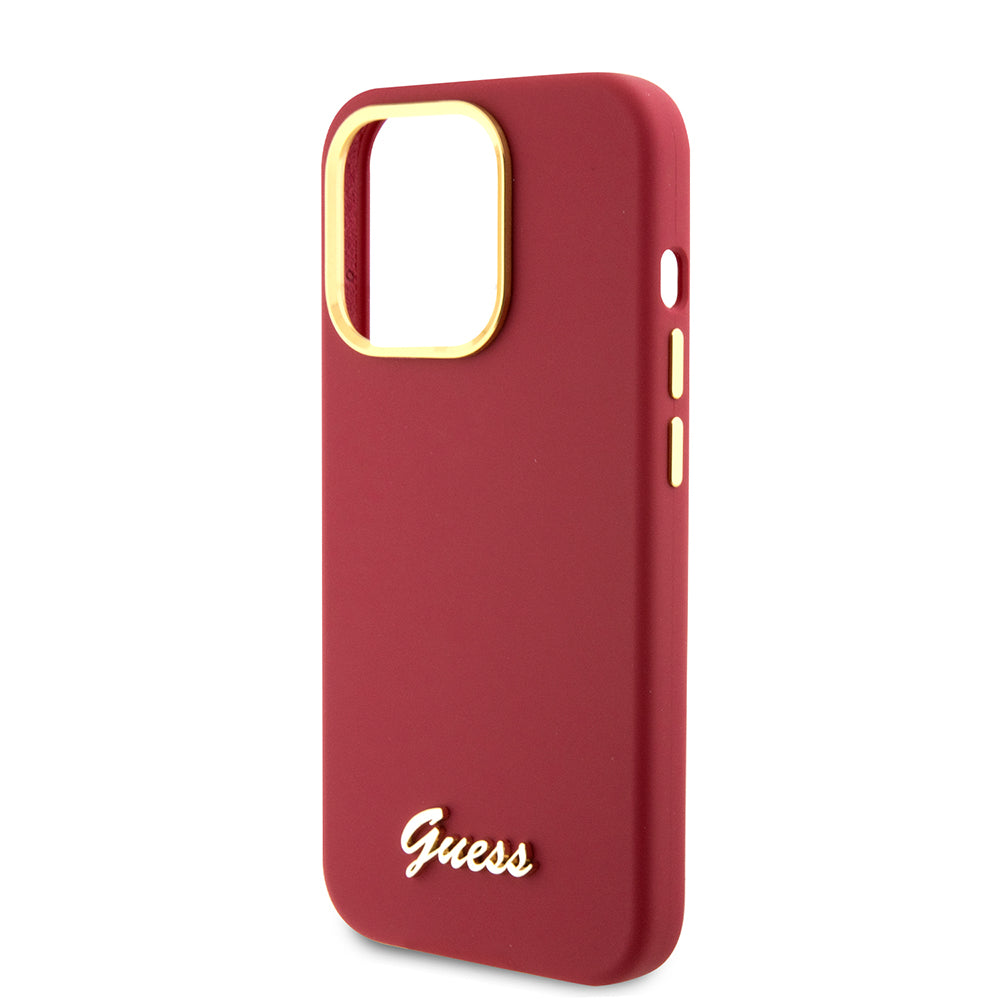 Fodral för Apple iPhone 15 Pro, Guess, Script Metal Logo & Frame, Rosa