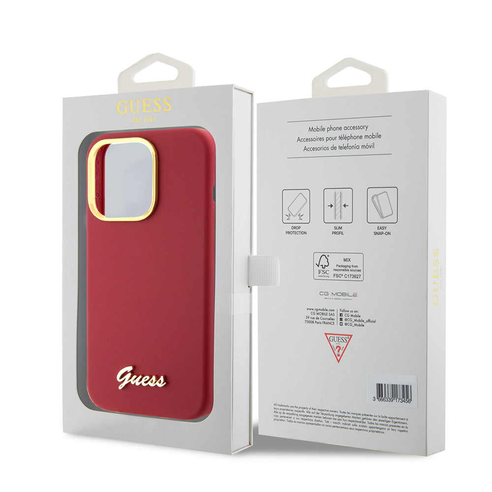 Fodral för Apple iPhone 15 Pro, Guess, Script Metal Logo & Frame, Rosa
