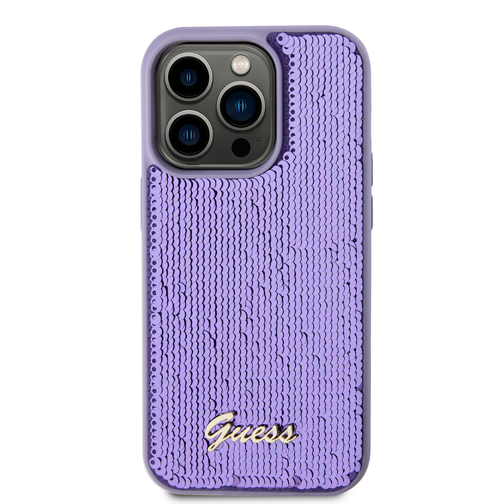Case for Apple iPhone 15 Pro, Guess, Sequin Script Metal, Purple