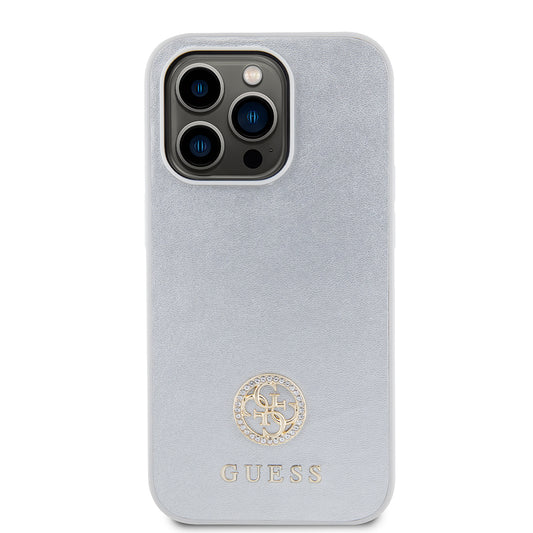 Skyddsfodral för Apple iPhone 15 Pro, Guess, Strass Metal Logo, Silver