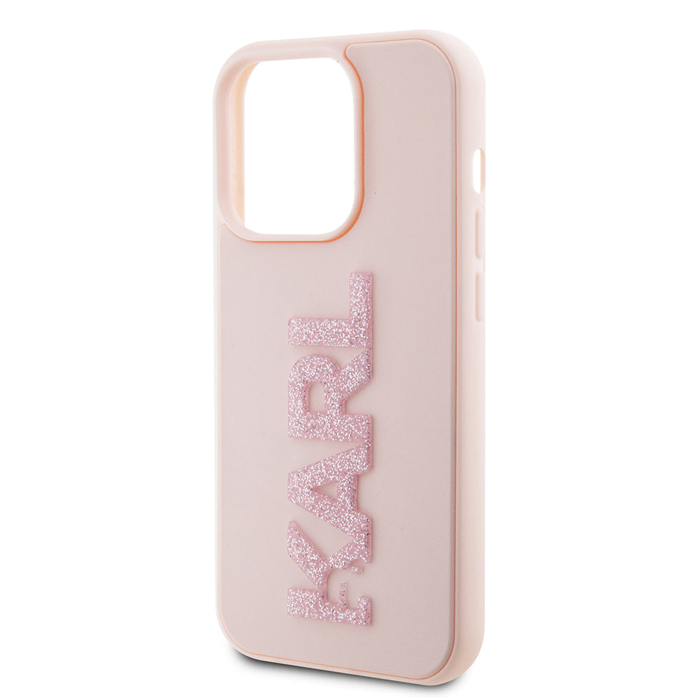 Skyddsfodral för Apple iPhone 15 Pro, Karl Lagerfeld, 3D Rubber Glitter Logo Karl, Rosa