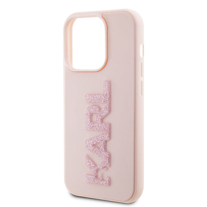 Skyddsfodral för Apple iPhone 15 Pro, Karl Lagerfeld, 3D Rubber Glitter Logo Karl, Rosa