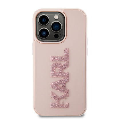 Skyddsfodral för Apple iPhone 15 Pro, Karl Lagerfeld, 3D Rubber Glitter Logo Karl, Rosa