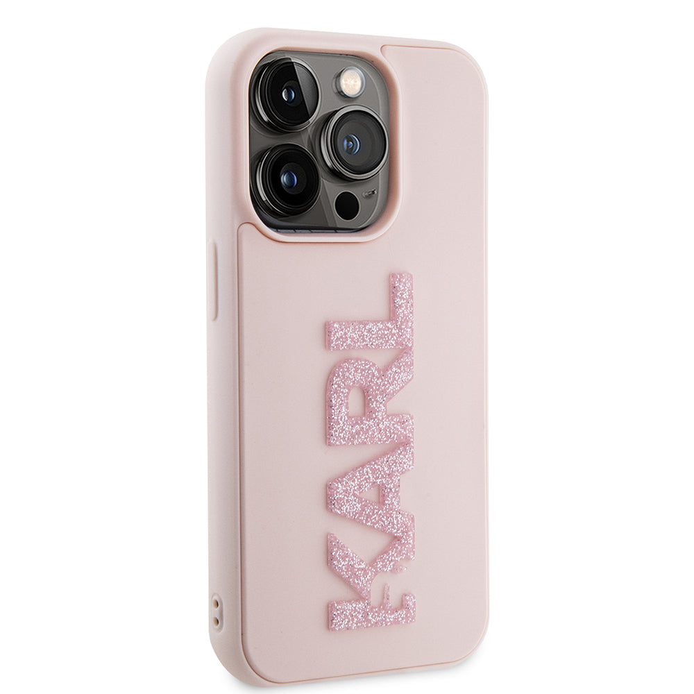 Skyddsfodral för Apple iPhone 15 Pro, Karl Lagerfeld, 3D Rubber Glitter Logo Karl, Rosa