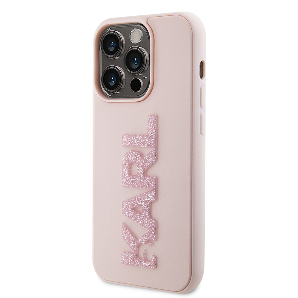 Skyddsfodral för Apple iPhone 15 Pro, Karl Lagerfeld, 3D Rubber Glitter Logo Karl, Rosa
