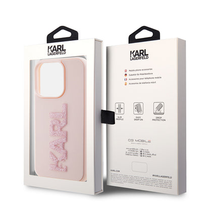 Skyddsfodral för Apple iPhone 15 Pro, Karl Lagerfeld, 3D Rubber Glitter Logo Karl, Rosa