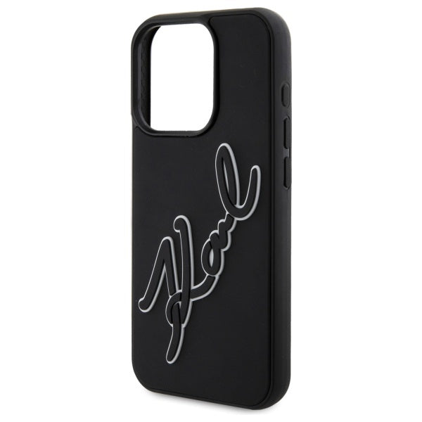 Skyddsfodral för Apple iPhone 15 Pro, Karl Lagerfeld, 3D Rubber Signature, Svart